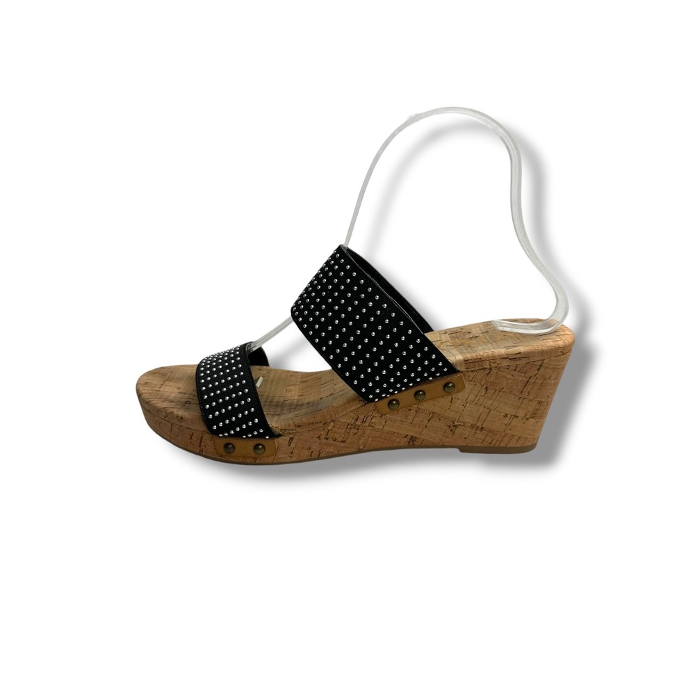 XOXO Janie Womens Black Studded Cork Wedge Sandals Size 9M MHSJAN21